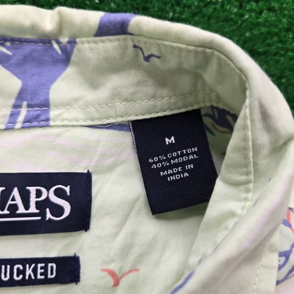 Chaps Shirt Mens Medium Light Green Go Untucked Summer Beach Casual Palm Trees - Picture 8 of 9